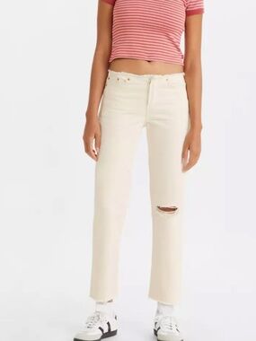 Levi's Women's Wedgie Straight Ripped Waistband Jeans White Destructed Size 31